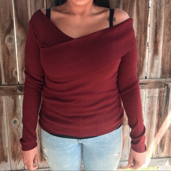 Burgundy One Shoulder Cozy Sweater 💥 - Picture 3 of 3
